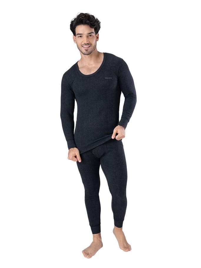 Lux Champion Men's Thermal wear Set for Men| Warm & Comfortable Thermals Set for Man | Top & Bottom Body Warmer Combo for Men | Premium Thermal Winter Undershirt and Lower Combo for Mens(2XL) Black