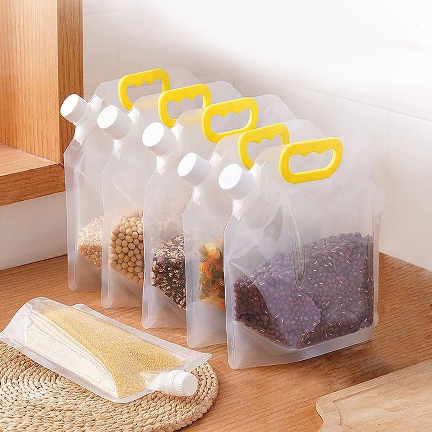 HETZON SALES Resealable Kitchen Storage Bag Grains Rice Moisture Proof Sealed Bag Grain Storage Bag Smell Proof Bags Standup Pouch Bags with Portable Handle for Long Term Storage Container 15L 5