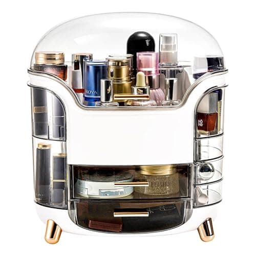 TNT THE NEXT TREND Cosmetic Makeup Organizer Box for Women with Makeup Sponge Dressing Table Organizer with Drawer for Skincare, Perfume, Lipstick Storage 34 cm x 30 cm x 20 cm Model 1 – Light Ivory