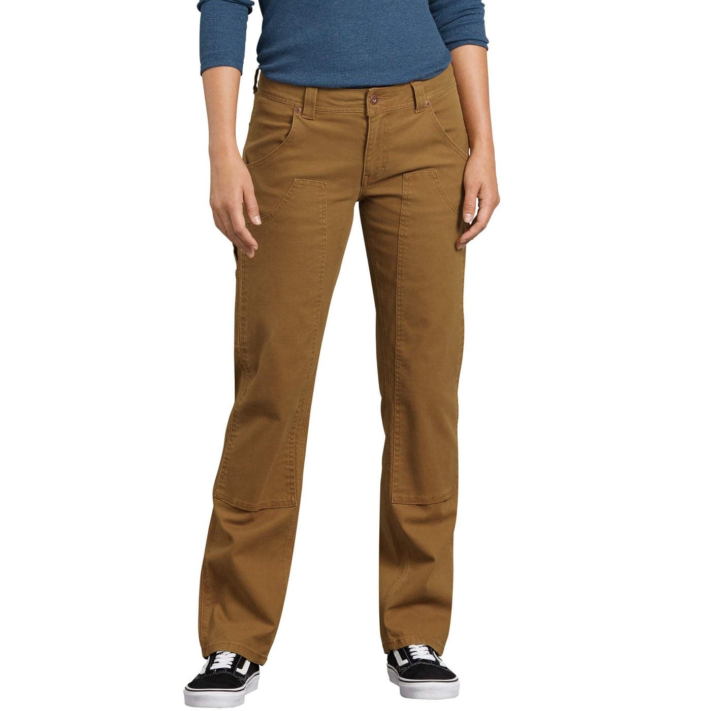 Dickies Womens Stretch Duck Double Front Carpenter Pant Pants Rinsed Brown Duck 10