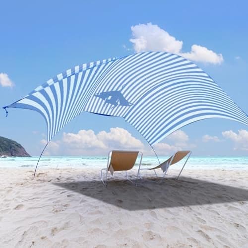 ALYCASO Beach WindPowered Shade Canopy Portable Sun Shelter Tent UPF 50 UV Protection Lightweight Easy Set Up 150 Sq Ft of Shade for up to 6 People Regatta Manta Rays