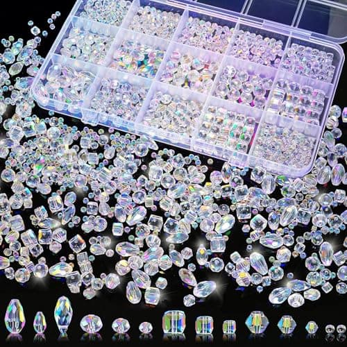 Laopottbeads 1500 Pcs Crystal Glass Beads for Jewelry Making 12 Styles Bicone Rondelle Cube Teardrop 3mm Spacer Beads DIY Bracelet Necklace Earring Craft Kit with Organizer BoxAB Color