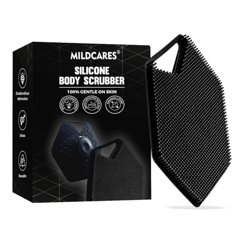MildCares Silicone Body Scrubber for Men & Women | Deep Cleansing & Gentle Exfoliation | Soft Silicone Bristles for Smooth Skin | Boosts Lather, Removes Dirt & Dead Cells | Ergonomic No-Slip Handle for Comfortable Grip | Durable & Hygienic Bath Brush (Black)