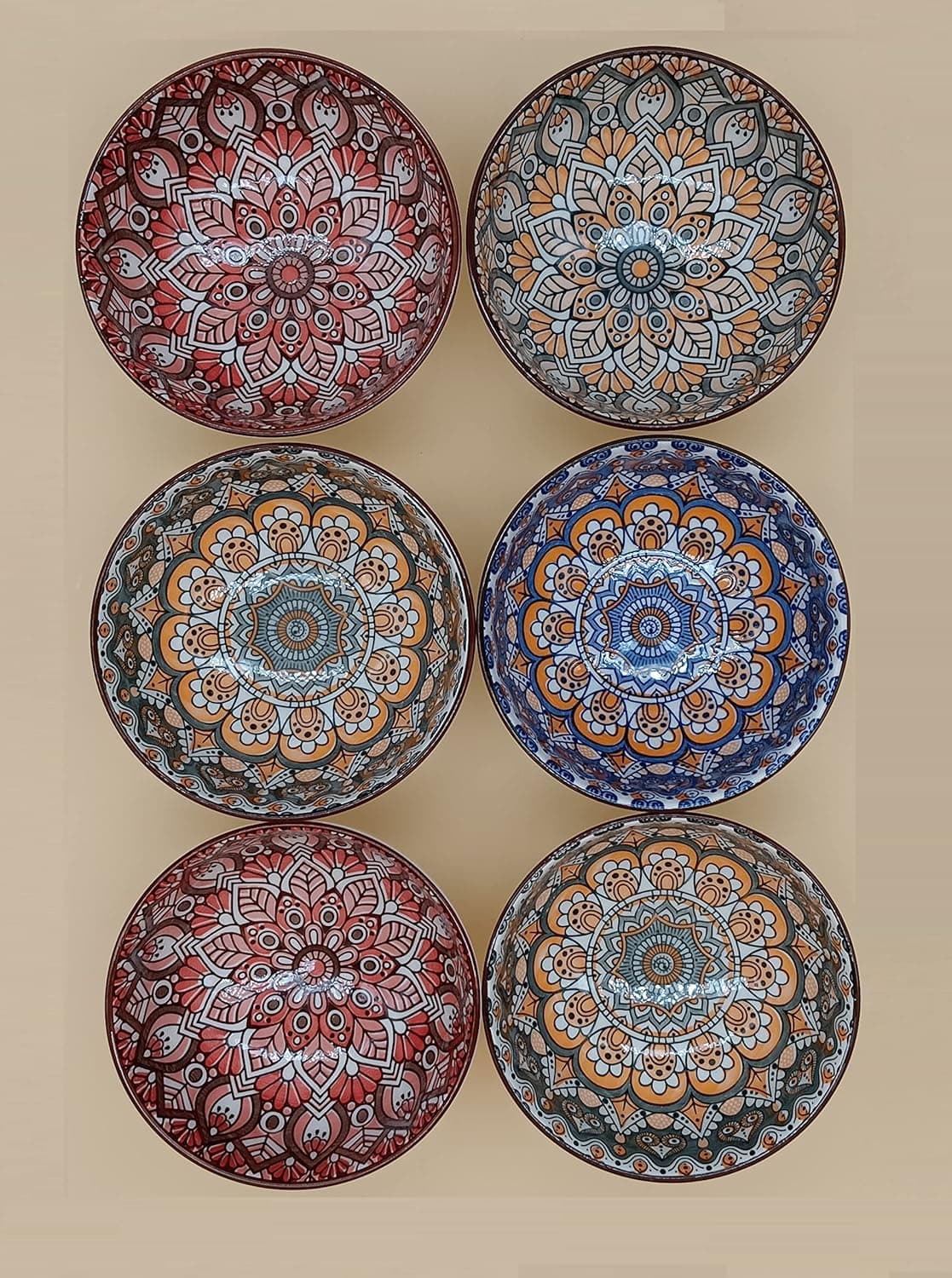 P Plus Fire Ceramic Cereal Bowls Set for Pasta Salad Cereal Soup Microwave Dishwasher Safe Pack of 6