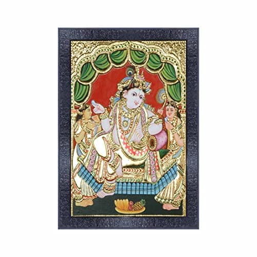 pnf Poster And Frames Classical Tanjore Wooden Photo Frame With Acrylic Sheet | For Living Room, Bedroom | Home Decoration Item | Best Gifting Option (10 * 14inch,Multicolour,Synthetic) 21028