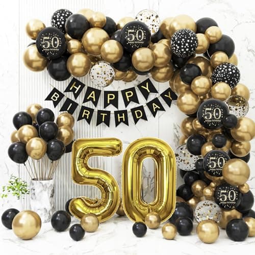 50th Birthday Decorations for Men Women Black and Gold 50th Birthday Balloons Set Party Decorations with Happy 50th Birthday Decorations BannerBlack and Gold Balloons for 50th Birthday Party