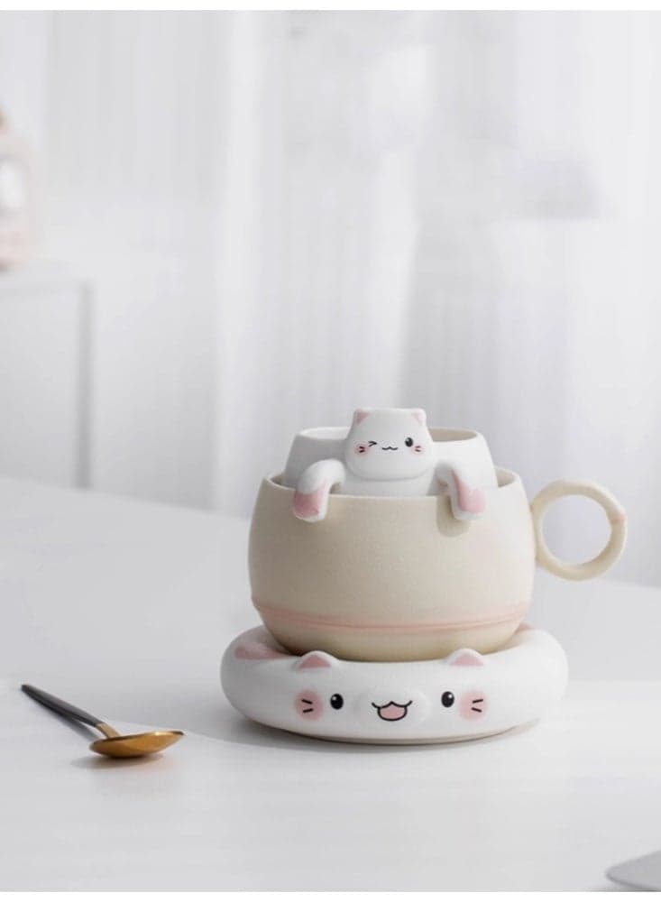 Zhaocai Cat Tea Cup Ceramic Tea Separation Mug Creative Coffee Cup Water Cup Gift
