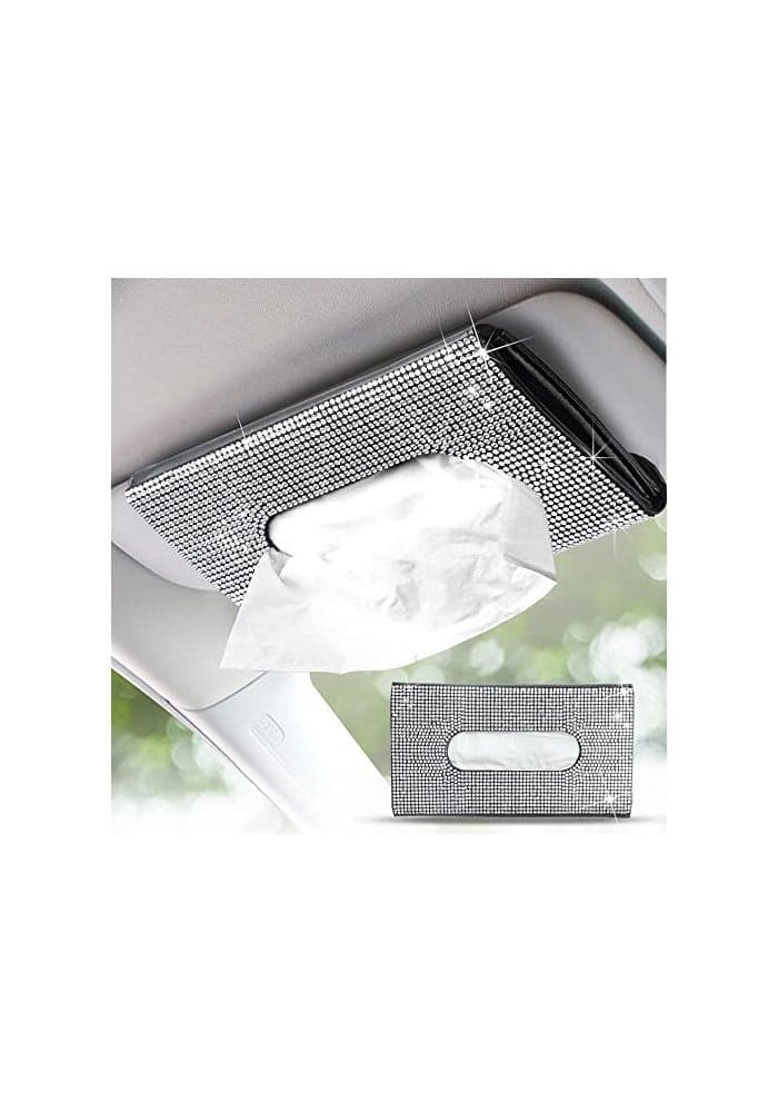 EcoNour Bling Car Crystal Glitter Paper Towel Holder PU Leather Case Mask Tissue Dispenser Bling Accessories for Women Sun Visor Organizer with Tissue Holder