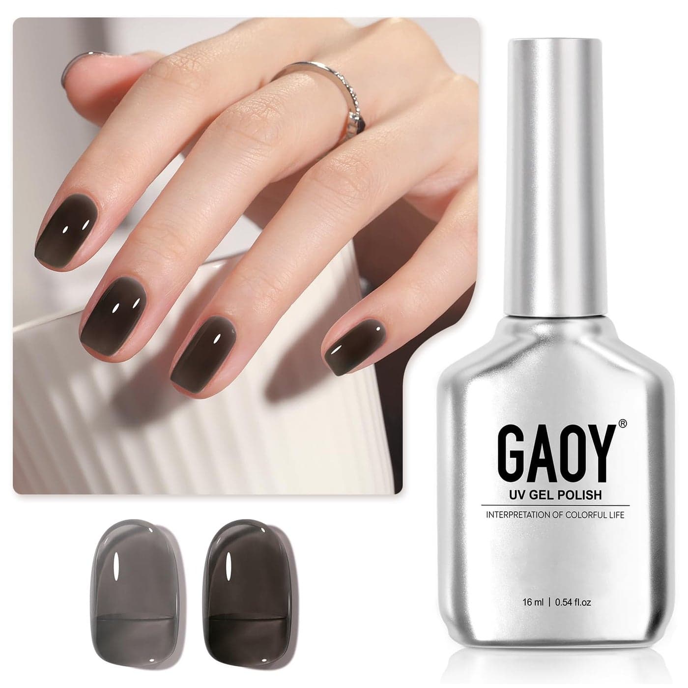GAOY Jelly Nude Black Gel Nail Polish 16ml Sheer Neutral Translucent Soak Off Gel Polish UV Light Cure for Nail Art DIY 1724 Smoked Glass