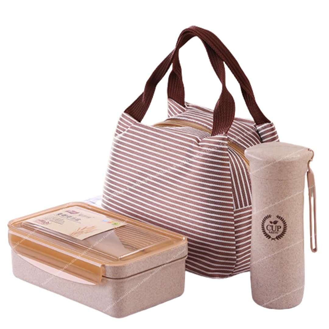 FunBlast Lunch Box and Water Bottle with Lunch Bag - Wheat Straw Fiber Lunch Box/Tiffin Box, Lunch Box with Spoon and Chopsticks, Lunch Box for Kids, Lunch Boxes for Office Men & Women - 1100 Ml