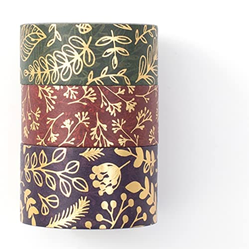 YUBBAEX Gold Veins Washi Tape Gorgeous Foil Masking Tape Set Decorative for Arts DIY Crafts Journal Supplies Planners Scrapbook CardGift Wrapping Floral Leaves
