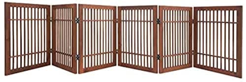 Urnporium Freestanding Wooden Dog Gate Foldable Indoor Pet Gate No Drill Expandable Barrier for Doorways Stairs Hallways Portable Wood Fence for Small Dogs & Puppies (Brown Pet Gate, 6 Panel 24" Tall)