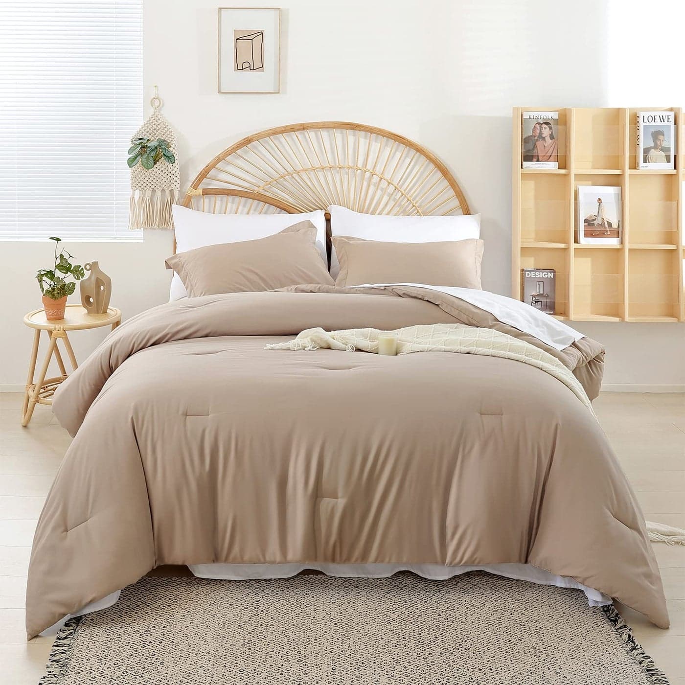 weigelia Full Size Comforter Set Taupe Comforter Set 7 Pieces Full Comforter Set with Sheets Soft Lightweight Comforters Full Size Bed Comforter Set All Season