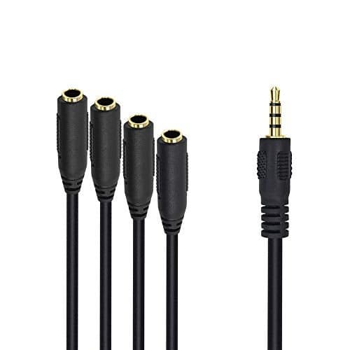Poyiccot 3.5mm Splitter Mic and Audio Cable, 3.5mm Headphone Splitter 1 to 4 Ways (1/8") TRRS Male to Female Aux Headphone Cable for Earphone & Headset Phone