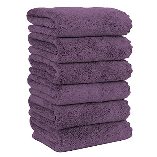 MOONQUEEN 6 Pack Premium Hand Towels Quick Drying Microfiber Coral Velvet Highly Absorbent Towels Multipurpose Use as Hotel Bathroom Shower Spa Hand Towel 16 x 28 inches Plum