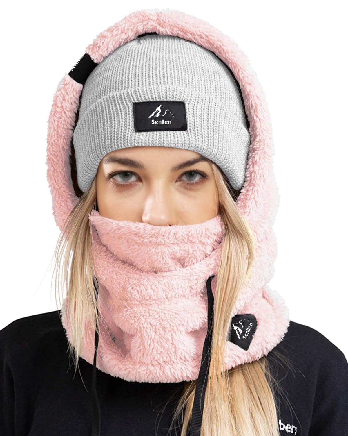 Senllen Balaclava Cold Weather Fleece Windproof Ski Mask Winter Breathable Thermal Face Mask Neck Warmer Scarf Helmet Hood for Men/Women Pink