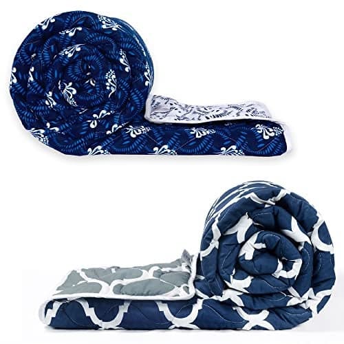 Divine Casa 120 GSM Single Size Reversible Microfiber Comforter Set of 2 | All-Season Lightweight AC Blanket | 230 x 140 CM | Cozy & Durable | Abstract Floral | Deep Blue & Navy