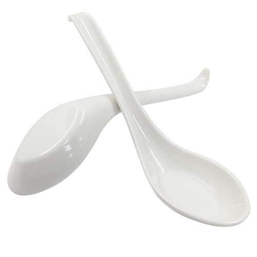 Cionyce 2PCS Asian Soup Spoons Chinese Japanese Miso Ramen Wonton Dumpling Pho Rice Noodle Soba Soup Spoons White Melamine Spoons TUOHAI0023102810002