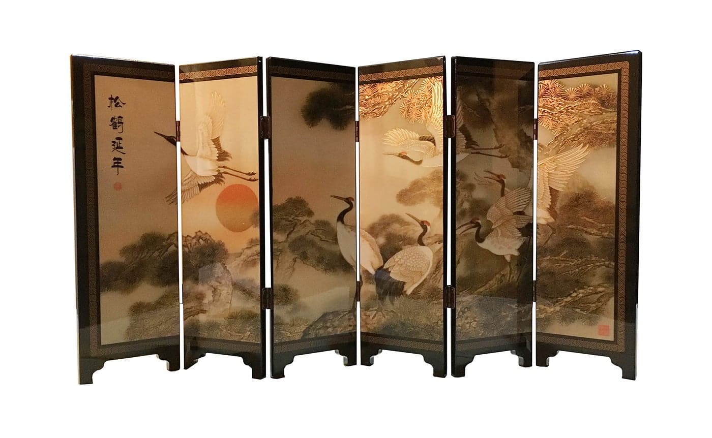 APERFECT Decorations for The Home 6 Panel Divider Mini Folding Screen Chinese Lacquerware Mini Desktop Folding Screen Feng Shui Ornaments Oriental Gift Business Gift