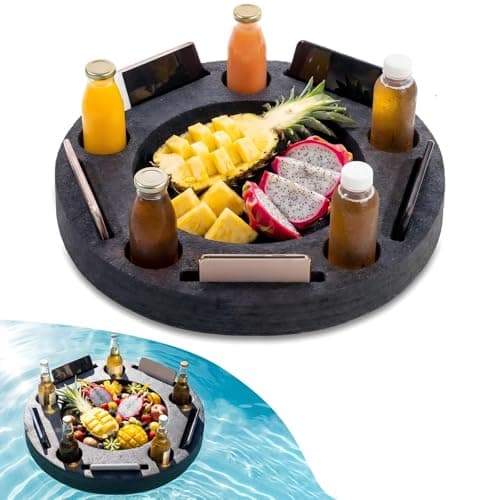 Qinyoung Large Floating Drink Holder Black Floating Refreshment Table Tray 5 Compartment Versatile and Portable Floating Pool Tray for Swimming Pool Accessories Hot Tub Beach and Party Decor