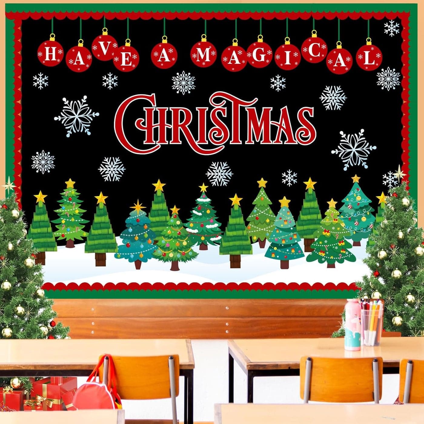 Containlol 65 Pcs DIY Christmas Tree Bulletin Board Set Christmas Classroom Bulletin Board Decorations 3D Xmas Tree Cutouts DIY Crafts Set for Winter Xmas Holiday Birthday School Home Wall Door Decor