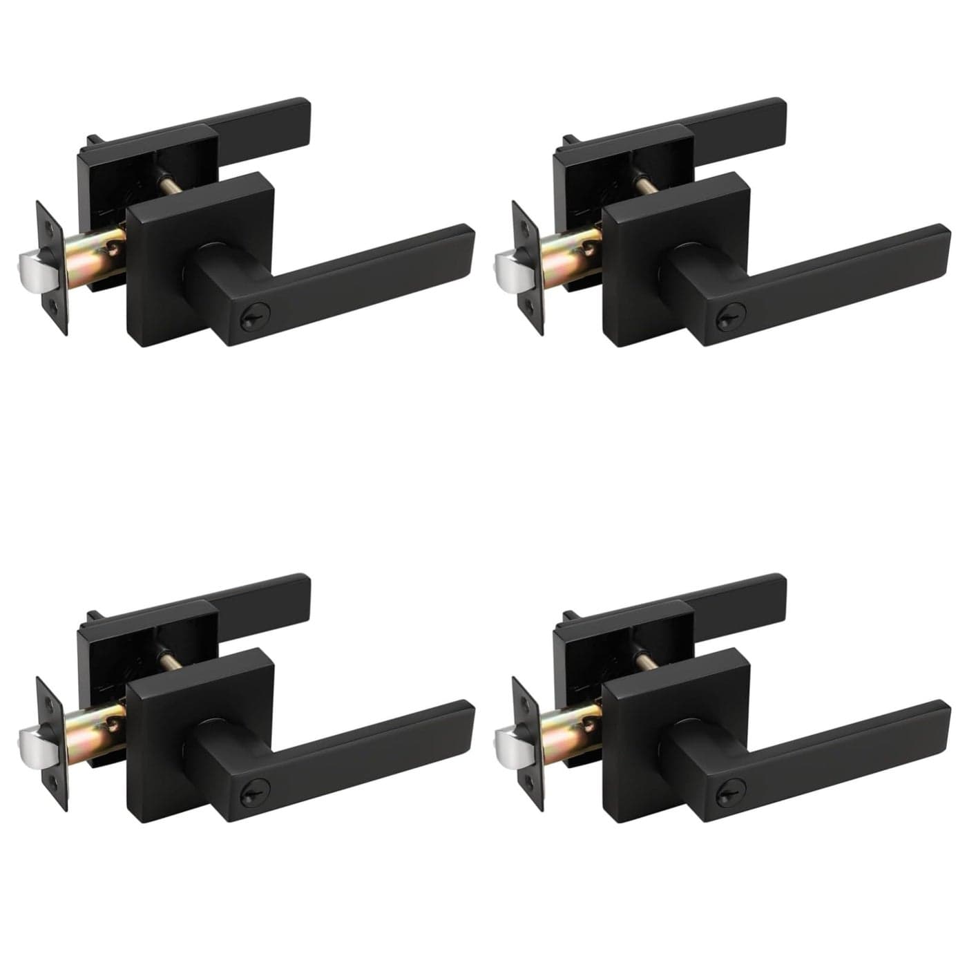 Probrico 4 Pack Black Entry Knob Combo Pack Keyed Alike Heavy Duty Entrance Door Lever Exterior Lockset Contemporary Style Modern Front Door Hardware