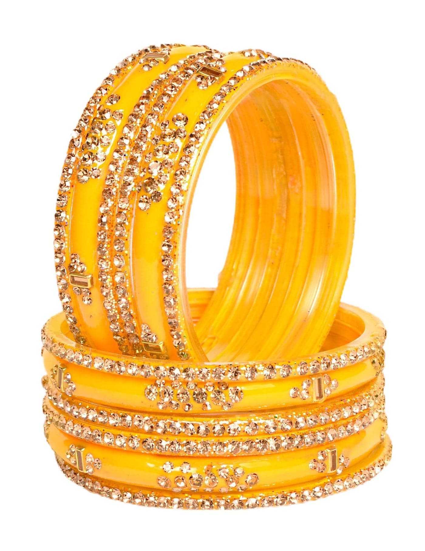 Swara Creations Haldi Yellow Color Glass Bangles Set for Women Size 2.8| Zirconwork Bangles|Traditional Kanch Ki churi (12 Pcs)(SKU276)