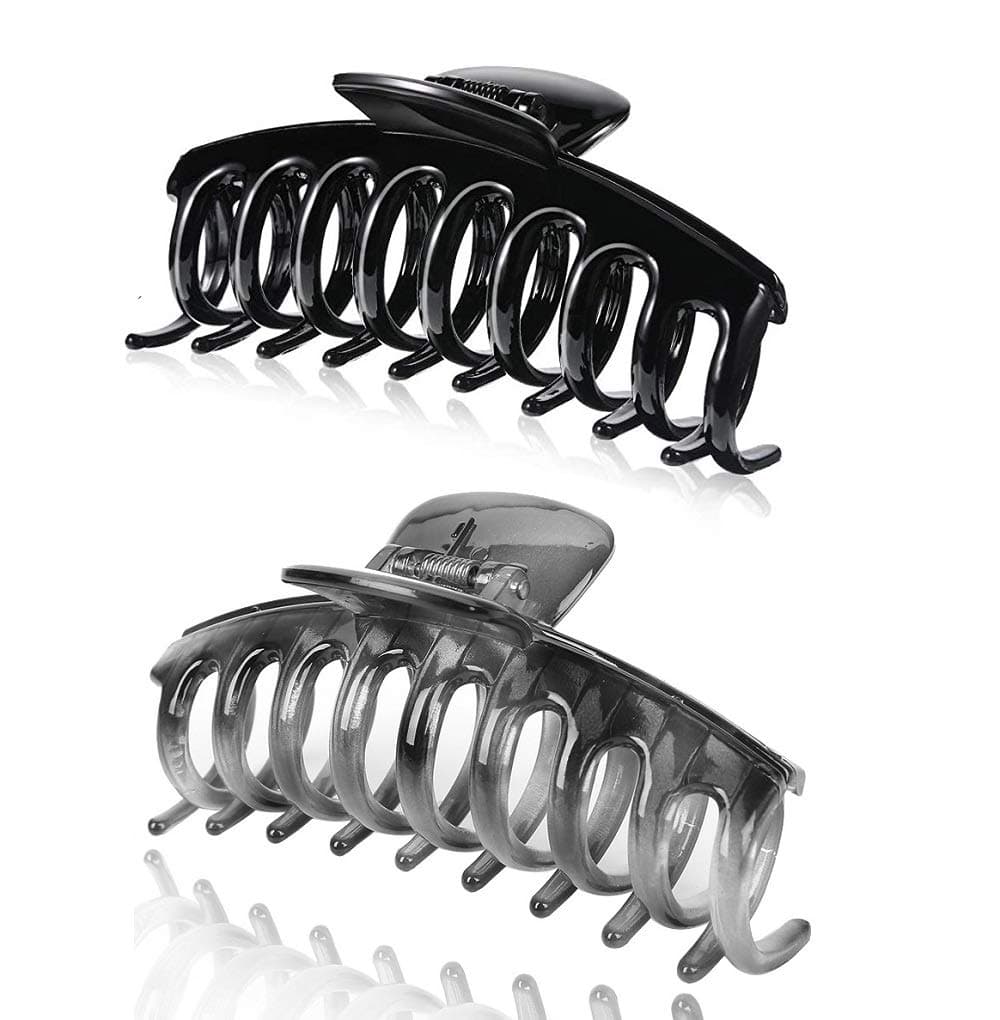 Pack of 2 Liasun 43 Jelly Color Hair Claw ClipAcrylic Strong Holding Power Hair Clips Hairgrip for Women and Girls Hair Barrettes for Medium or Long Hair GrayBlack
