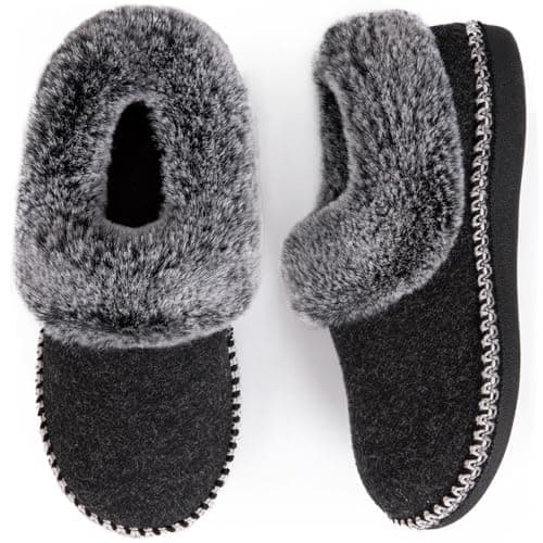 EverFoams Women's Bootie Slippers Warm Soft Comfy Memory Foam Non-slip Indoor House Shoes with Fluffy Collar (Black, Size 8 M US)