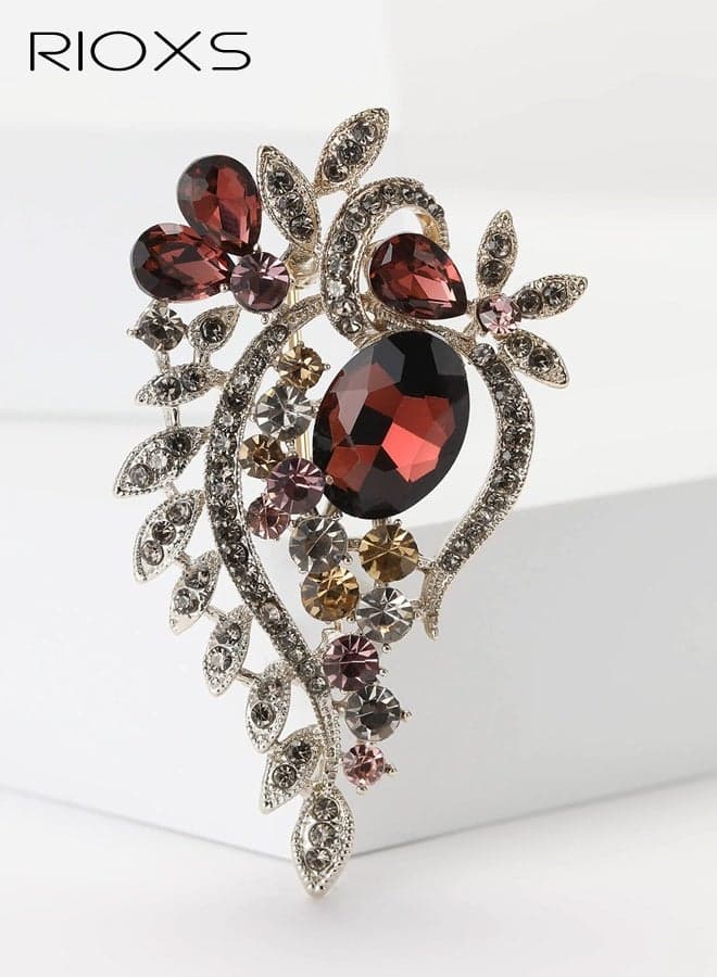 Crystal Flower Brooches Pins, Dainty Baroque Rhinestone Floral Pin for Women, Girls, Good Idea for Party Dance Wedding Banquet for Mom, Wife, Girlfriend