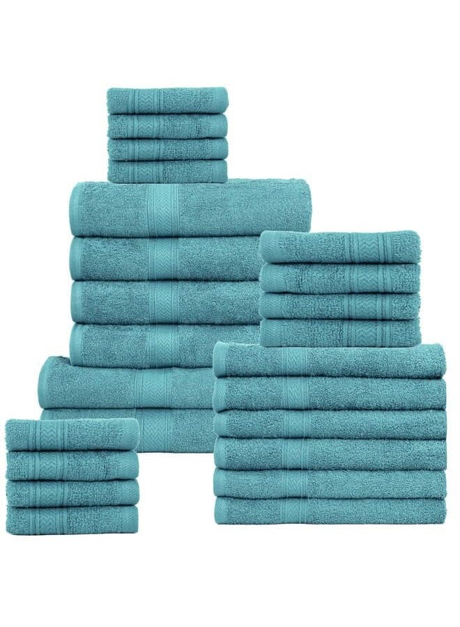 24 Piece Bath Towels Set for Bathroom- 100% Cotton 24 PC Bulk Pack Hotel Spa Towel Set- 2 XXL Oversized Big Towels, 4 Bath Towels, 6 Hand Towels, 4 Fingertip Towels, 8 Washcloths: Turquoise