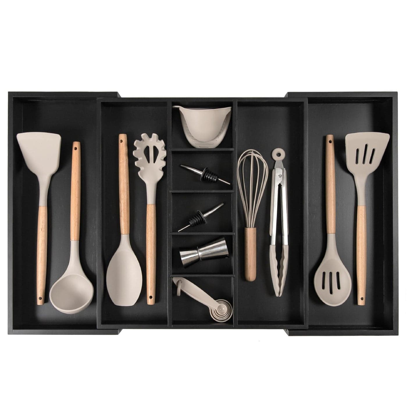 KitchenEdge Adjustable Kitchen Drawer Organizer for Utensils and Junk FoodSafe Contract Grade with 100 Sustainable Wood Expandable from 16 to 28 Inches Wide Black Bamboo