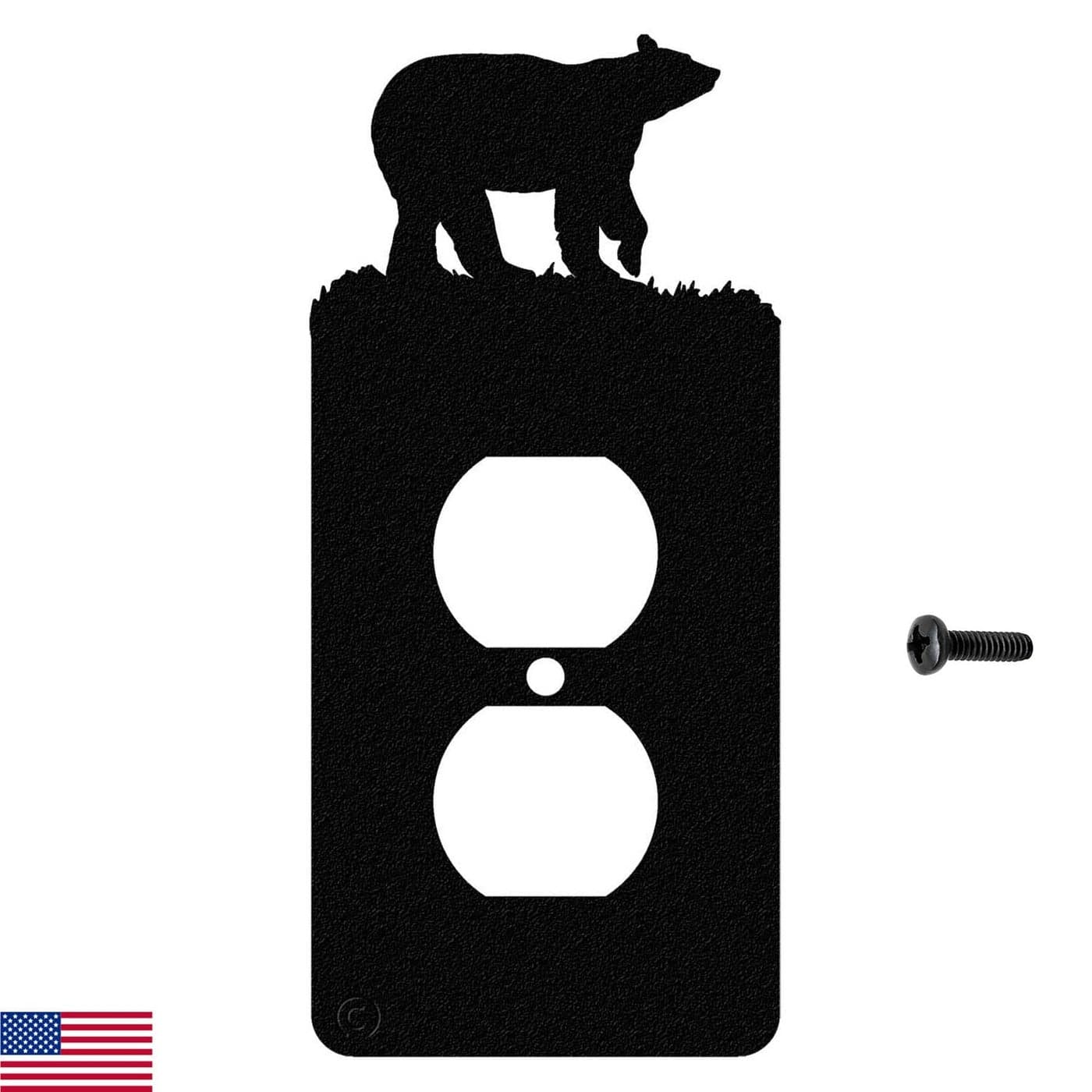 Bear Single Duplex Wall Plate Single Power Black MADE IN USA