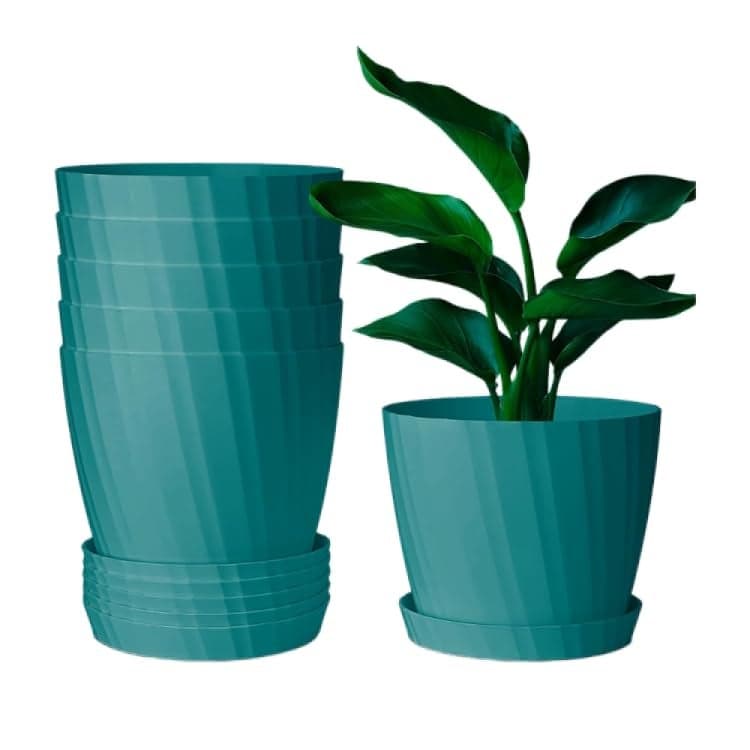 INKULTURE Round Flower Pots for Plants, Home Indoor & Outdoor Planters, Terrace, Garden Etc | Pack of 05 | Peacock | Plastic | 07 inch X 6.5 inch