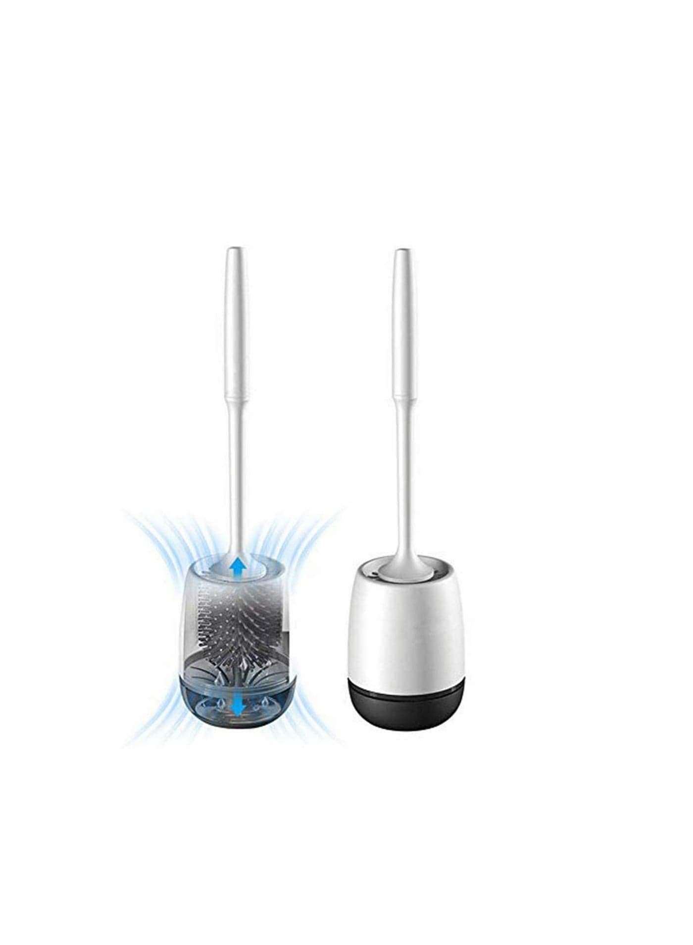 White Toilet Brush and Holder Set Silicone Bathroom Bowl No Scratch Soft Cleaner