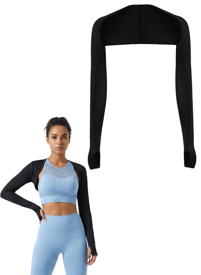 1 Pcs Black Cooling Sun Protection Shawl Arm Sleeves with Finger Holes, Arm Covers for Women Outdoor Sports, Golfing, Riding & Driving