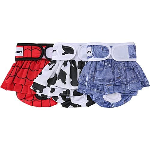 Avont 3 Pack Washable Female Dog Diapers, Reusable Period Diapers Cover for Girl Doggies Heat Cycle, Incontinence -Red/Blue/White(XL)