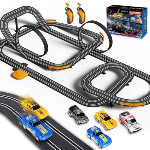 Slot Car Race Track with 4 HighSpeed Racing Cars Battery or Electric Race Car Toy for Kids Boys Dual Racing Game 2 Hand Controllers Toys for Girls Children Age 67812 Years Old