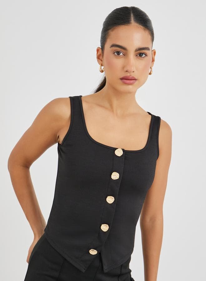 Styli Buttoned Square Neck Sleeveless Top