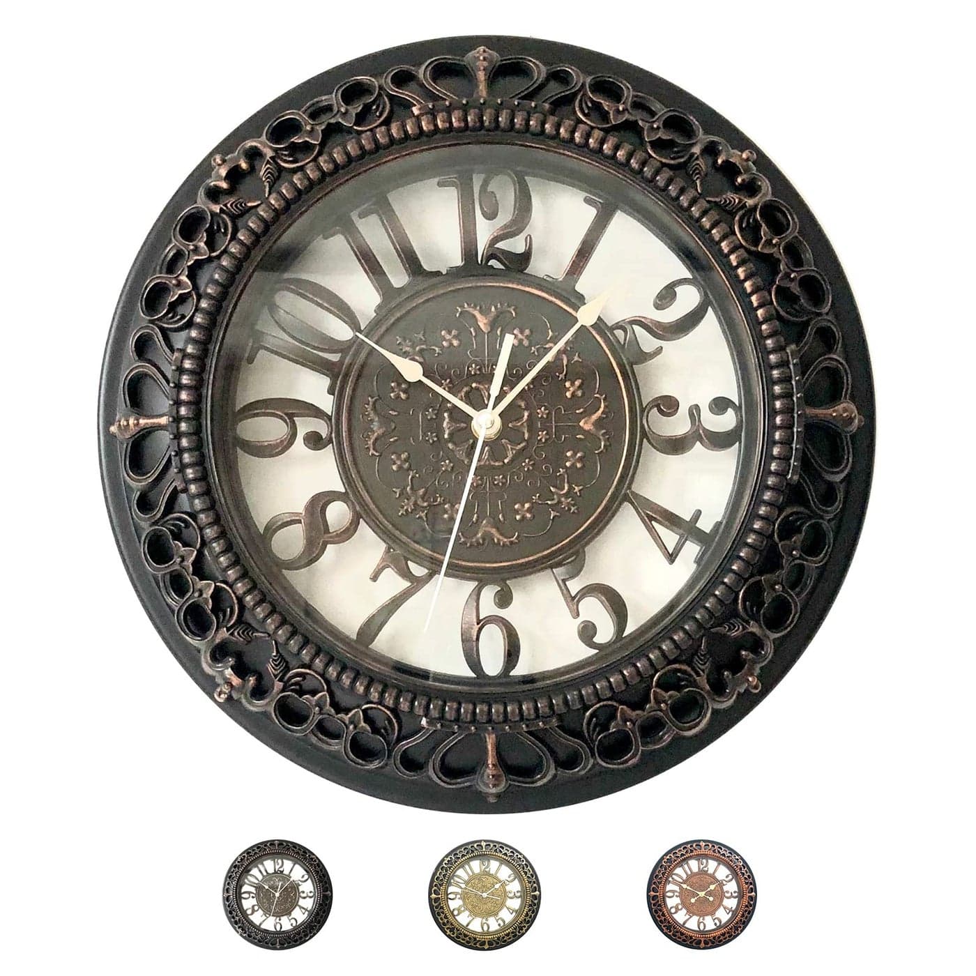 ANDSTAR 20 Inch Roman Numeral Wall Clock Silent NonTicking Metal Frame with Glass Face Battery Operated Vintage Decor for Living Room Bedroom Office Antique Black