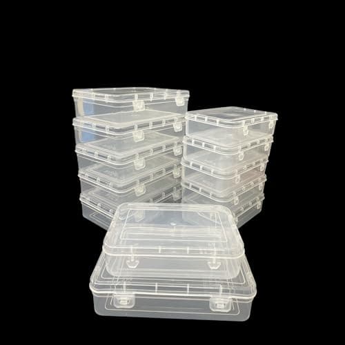 URBAA Plastic Small Storage Boxes Container With Lock Lid, Jewellery Case Organiser(PUREPACK4455-12) (Size No. - 44, 55) (Clear, 16.5 X 11 X 4.5 Cm) (Clear, 19.5 X 13 X 5 Cm) - Set Of 12, Rectangular