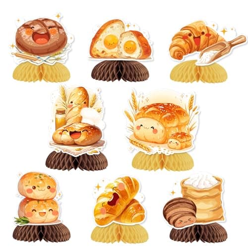 SHADOAMP Bread Party Decorations 8pcs Bread Honeycomb Centerpiece Table Toppers Food Theme Party Favors for Toast Bread Birthday Baby Shower Breakfast Food Themed Party Supplies