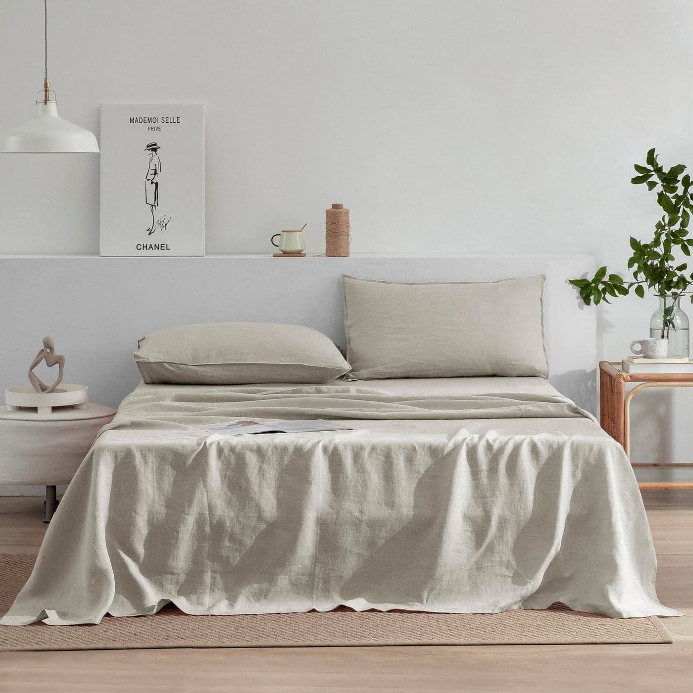 EVERLY Linen Sheets Set Full Size100 French Stonewash Pure Linen Bed Sheets4Pieces 1Flat Sheet1Fitted Sheet2Pillowcase Suitable for Hot SleepersDeep Pocket Natural Bedding Set