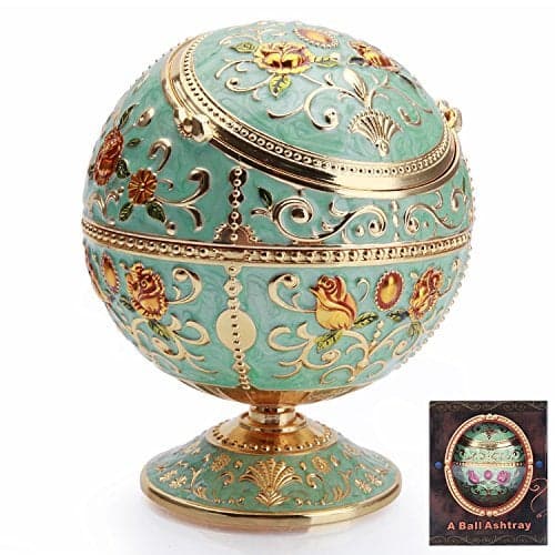 K COOL Windproof Ashtray with Lid Metal Portable Cigarettes Ashtrays for Outdoors Indoors Hand Stamped Pattern Smoking Ashtray Fancy Gift for Men Women(Jade Green)