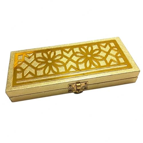 SHAKTISM Decorative and Attractive Cash Box With Clip Lock, Shagun, Jewellery, Money Box Envelop Wedding, Gift Box, Bangel box (Pack of 1Pc) (Golden-RectangleFlower-Design)