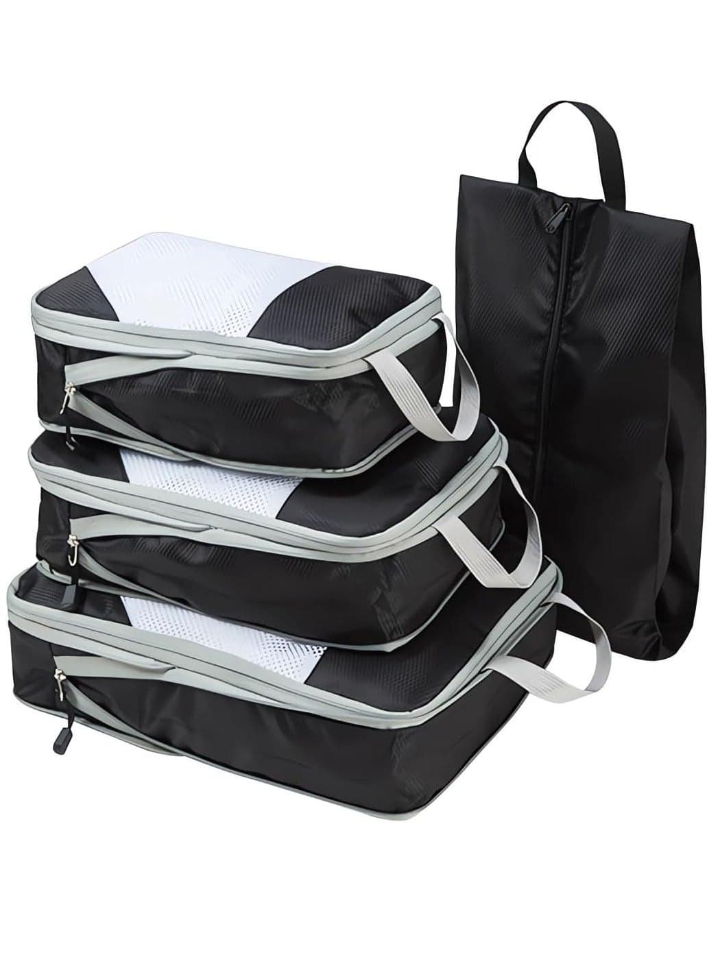 4 Set Packing Cubes for Travel Compression Packing Cubes for Suitcases Luggage Organizer Bags Travel Packing Organizers with Shoes bag 4 Various Sizes(Large Medium Small Slim) (Black)