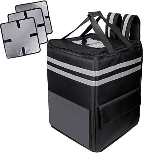 cherrboll XXL Insulated Pizza Delivery Backpack, Thermal Food Delivery Bag with 3 Dividers, Reusable Cooler Backpack for Bicycle Transport