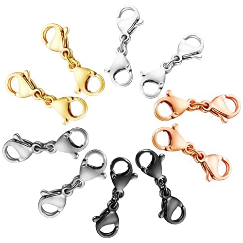 OHINGLT Double Lobster Clasp Necklace Extender Connector Bracelet Extension Gold and Silver Lobster Claw Clasps for DIY Jewelry Making