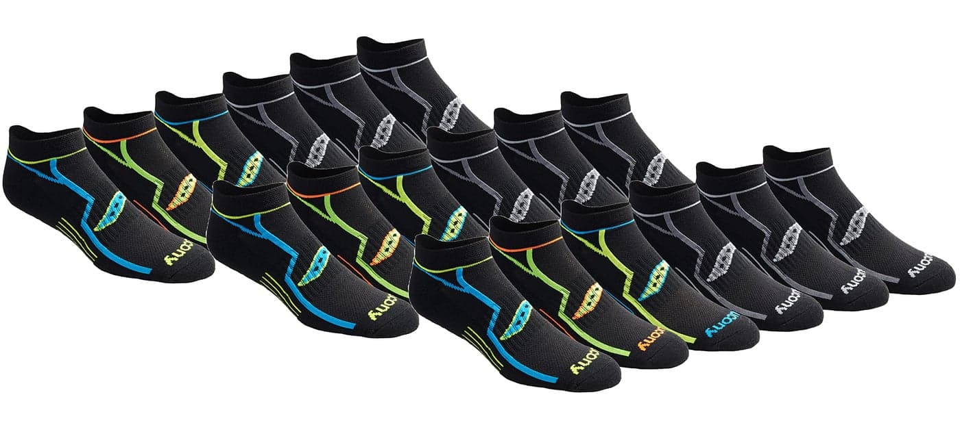 Saucony Mens MultiPack Bolt Performance Comfort Fit NoShow Socks Black 18 Pairs Shoe Size 812