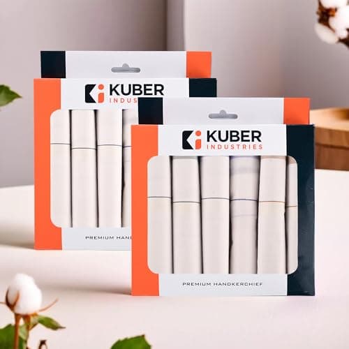 Kuber Industries (Set of 12) Premium Cotton Soft Handkerchief For Men With Box | Rumal For Boy's | Hanky For Men | Fancy Border | White